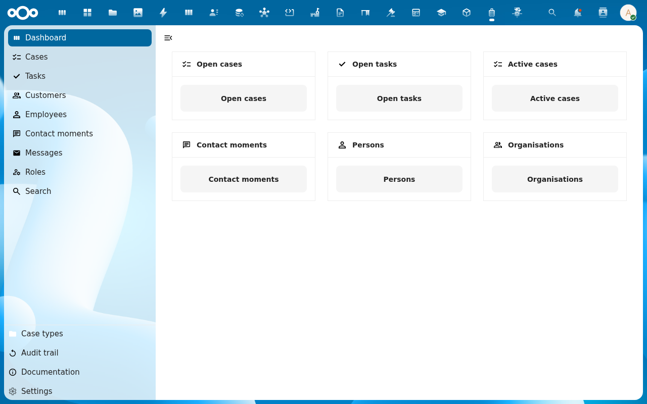Zaak Afhandel App dashboard