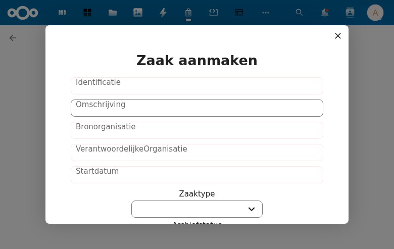 Zaak Aanmaken Modal